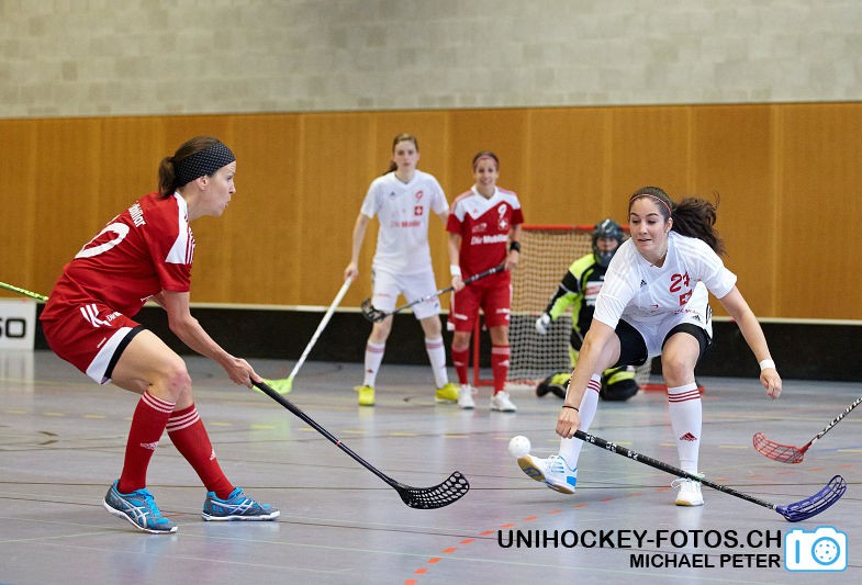 Testspiel zwischen den Damen A Nationalmannschaften Golden Girls - Damen A-Nati 
Resultat 6 : 3 am 16. Mai 2015 in der Sporthalle Ruebisbach in Kloten
Bild: Michael Peter