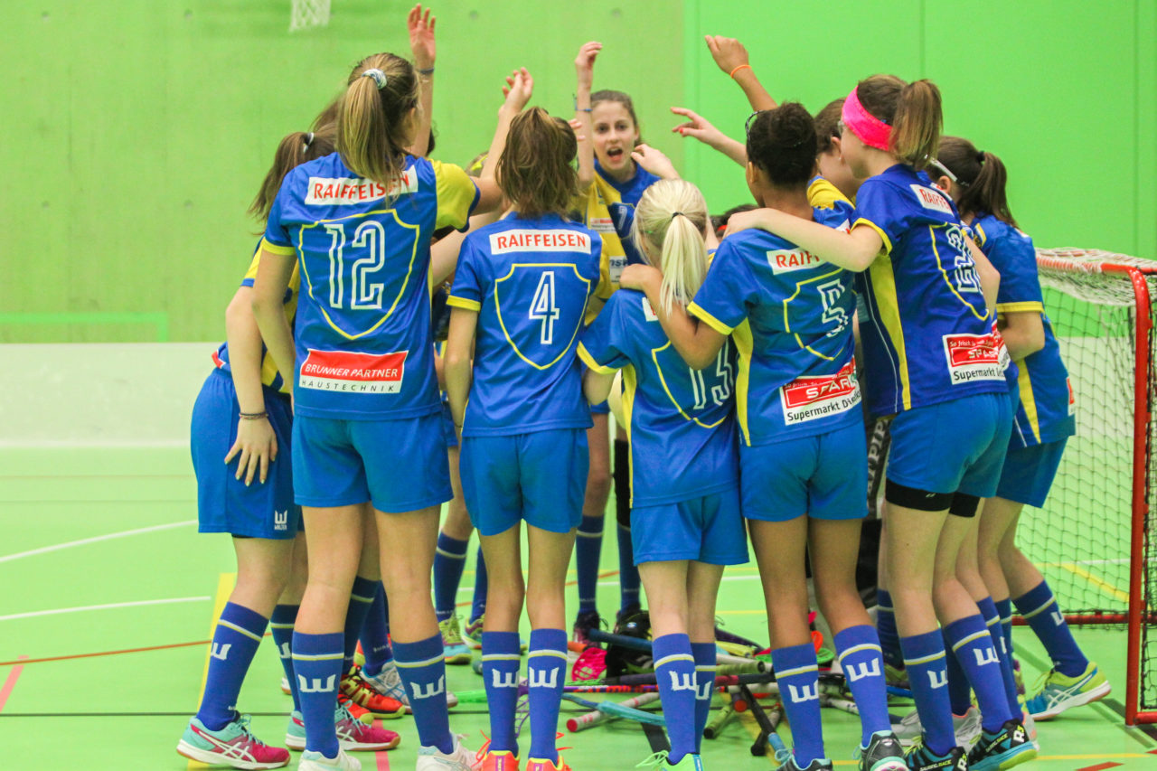 Hardau (Zürich), 28.01.2017, Unihockey Juniorinnen C 8. Runde, Unihockey Limmattal I - UHC Dietlikon, Teambeschwörung vor dem Spiel

(Claudio Schwarz, unihockey-fotos.ch)