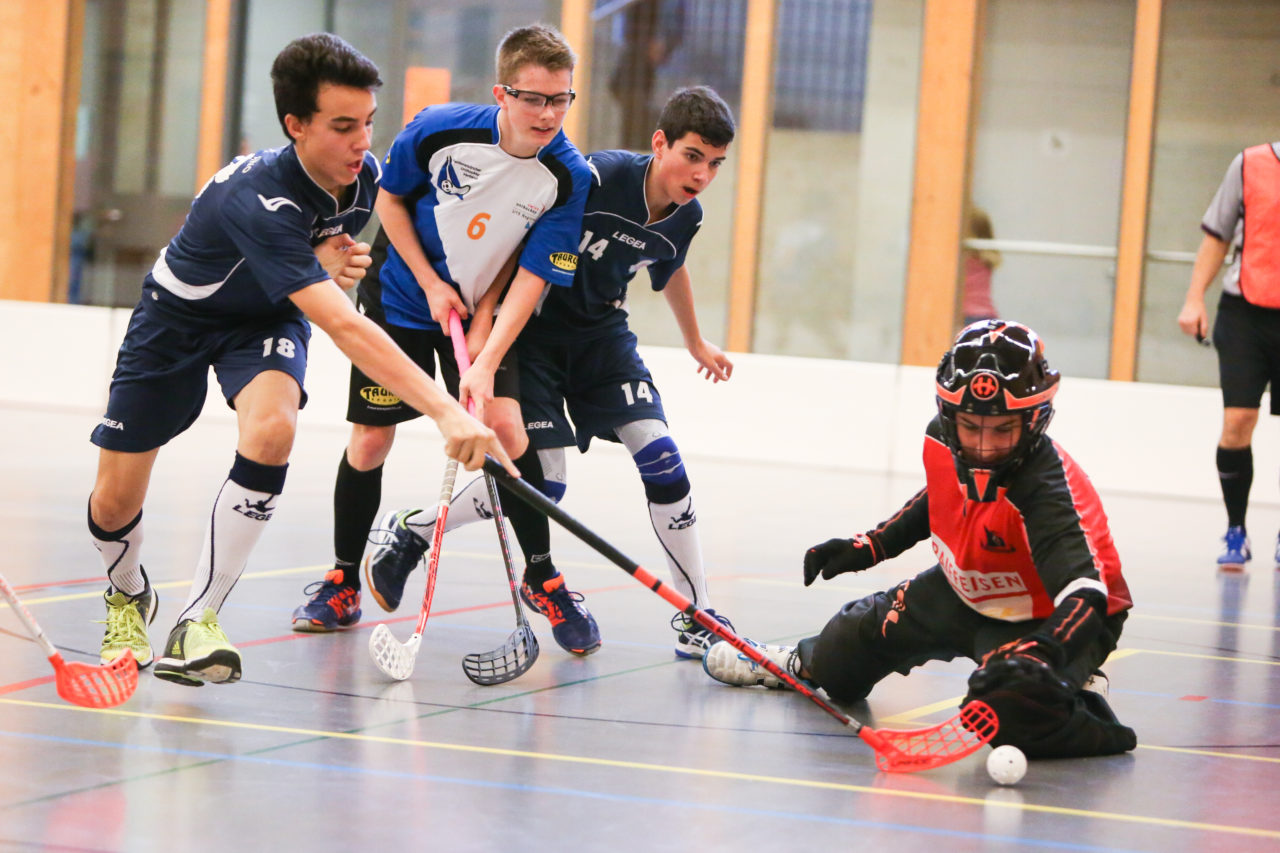 Doppelturnhalle Trimmis, Trimmis, 05.11.2017, Unihockey U15 Grischa-Challenge, Ticino - Zürich, Kimo Oesch (Nr. 6, U15 Zürich) und Noah Gaia (Nr. 1, U15 Ticino)

(Severin Binkert, unihockey-fotos.ch)

Copyright: Severin Binkert, unihockey-fotos.ch – Dieses Bild wurde durch swiss unihockey lizenziert und darf ausschliesslich auf den Online-Kanälen von swiss unihockey verwendet werden. Die redaktionelle oder kommerzielle Nutzung durch Dritte (Medien, Vereine, Unternehmen oder Privatpersonen) per Download von diesem flickr-Account ist ausgeschlossen. Das Bild kann bei Interesse via unihockey-fotos.ch kostenpflichtig lizenziert werden. unihockey-fotos.ch behält sich vor, fehlbaren Medien, Vereinen, Unternehmen oder Privatpersonen Bilder mit einem Zuschlag in Rechnung zu stellen.