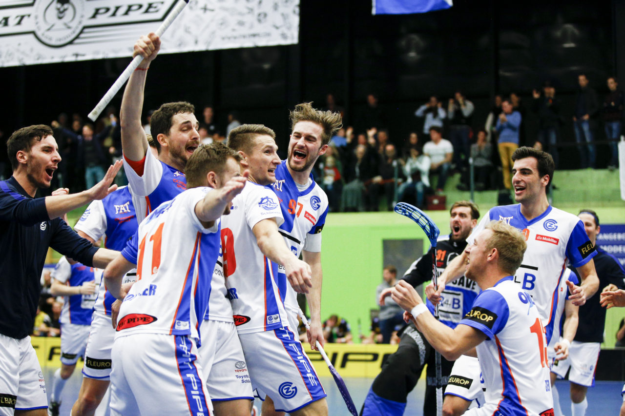 Jubel bei GC.

(Cup Halbfinale; GC - HC Rychenberg Winterthur; 12.1.2018,; Sporthalle Hardau, Zuerich)
Photos: www.unihockey-fotos.ch / Claudio Thoma