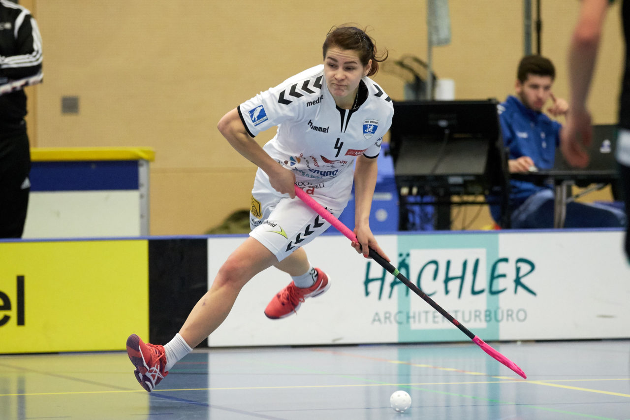 Zug United Damen NLA 
Zug United - UHC Waldkirch St Gallen 
Resultat 3 :4 nach Verlängerung am 17. Februar 2018 in der Sporthalle  Hofmatt in Oberägeri 
Bild: Michael Peter