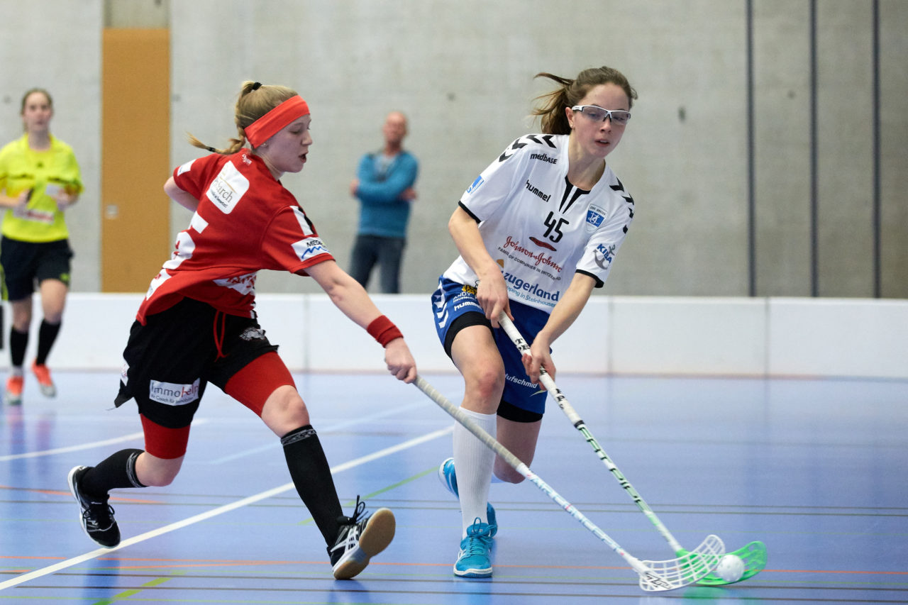 Juniorinnen U21B Aufstiegsspiele 3. Spiel Zug United -  Unihockey Basel Regio 
Resultat 4 : 6 am  18. März 2018 in der Sporthalle Schönenbühl in Unterägeri 
Bild: Michael Peter