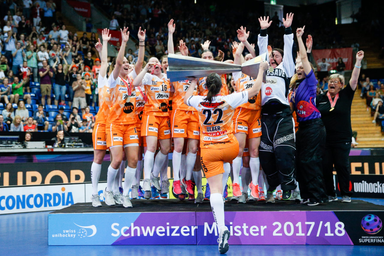piranha Chur ist Schweizermeister 2018.
(Superfinal SV Wiler-Ersigen - Floorball Köniz, SWISS Arena, Kloten, 22. April 2018)