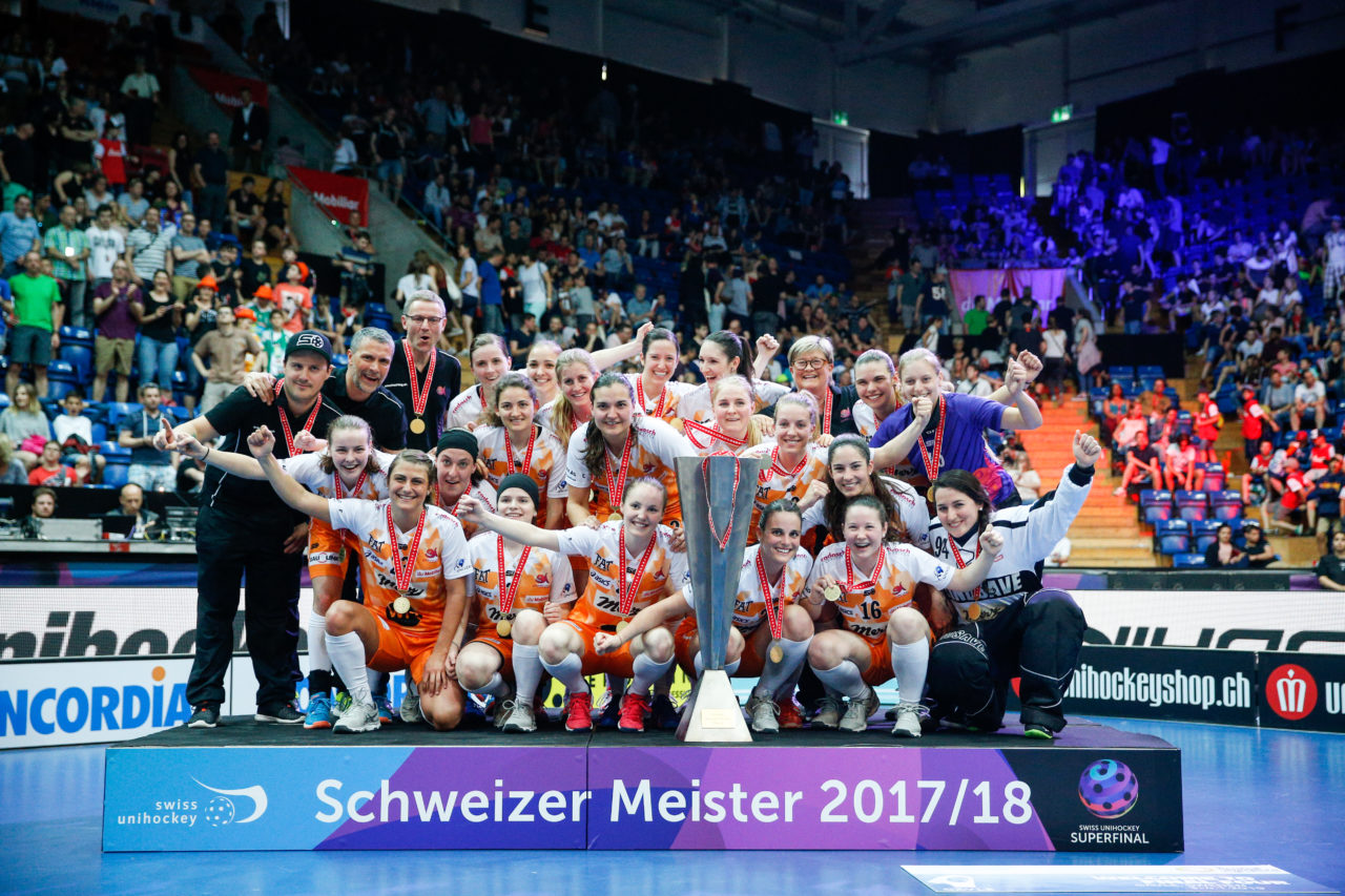 piranha Chur ist Schweizermeister 2018.
(Superfinal SV Wiler-Ersigen - Floorball Köniz, SWISS Arena, Kloten, 22. April 2018)