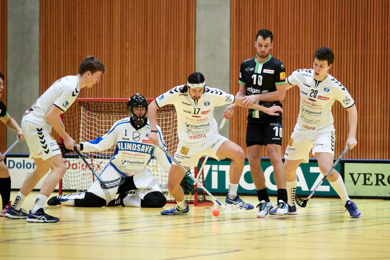 Zug United Herren NLA 
Zug United - UHC Waldkirch St Gallen 
Resultat 8 : 3 am 17. Februar 2019 in der Sporthalle in Zug 
Bild: Michael Peter