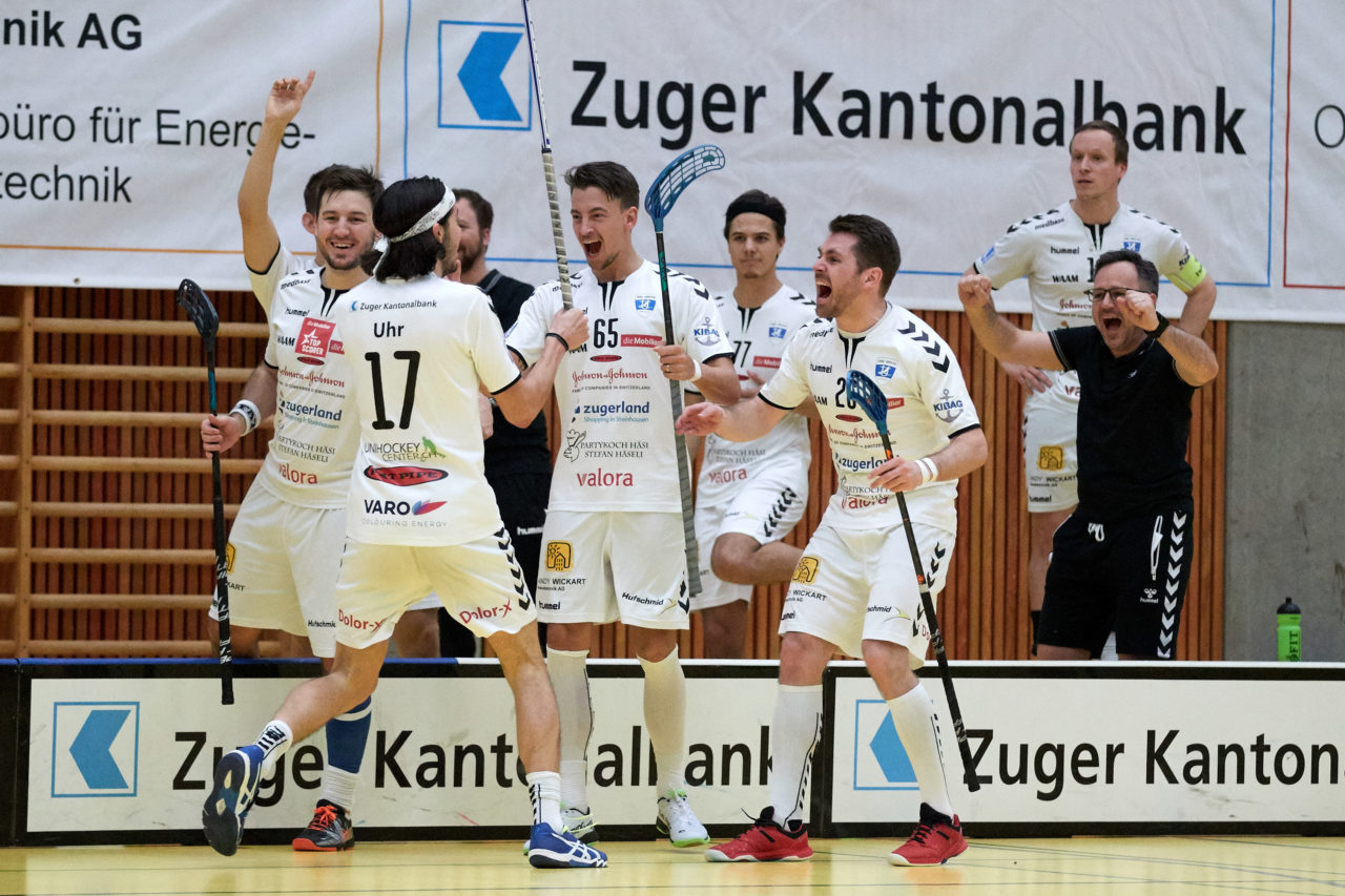 Zug United Herren NLA 
Zug United - UHC Waldkirch St Gallen 
Resultat 8 : 3 am 17. Februar 2019 in der Sporthalle in Zug 
Bild: Michael Peter
