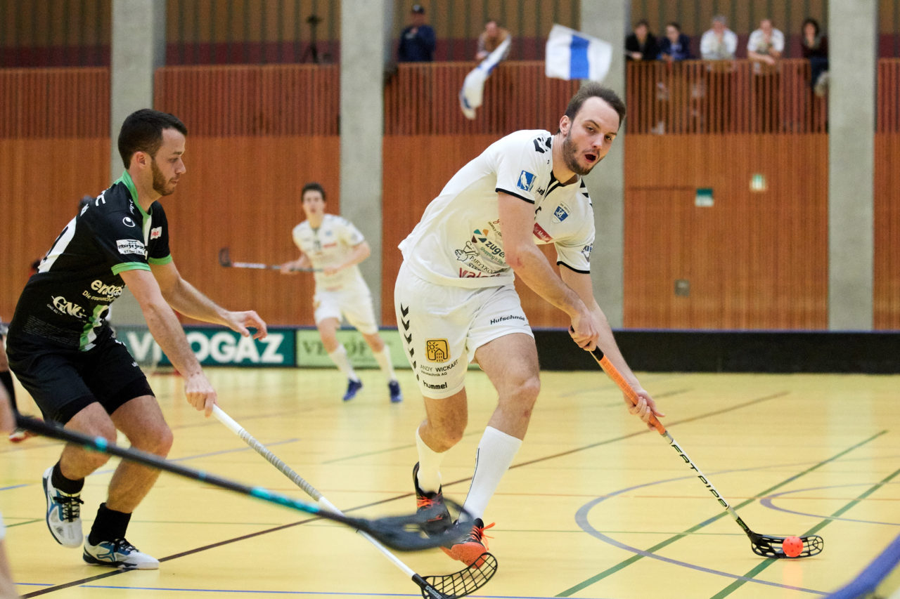 Zug United Herren NLA 
Zug United - UHC Waldkirch St Gallen 
Resultat 8 : 3 am 17. Februar 2019 in der Sporthalle in Zug 
Bild: Michael Peter
