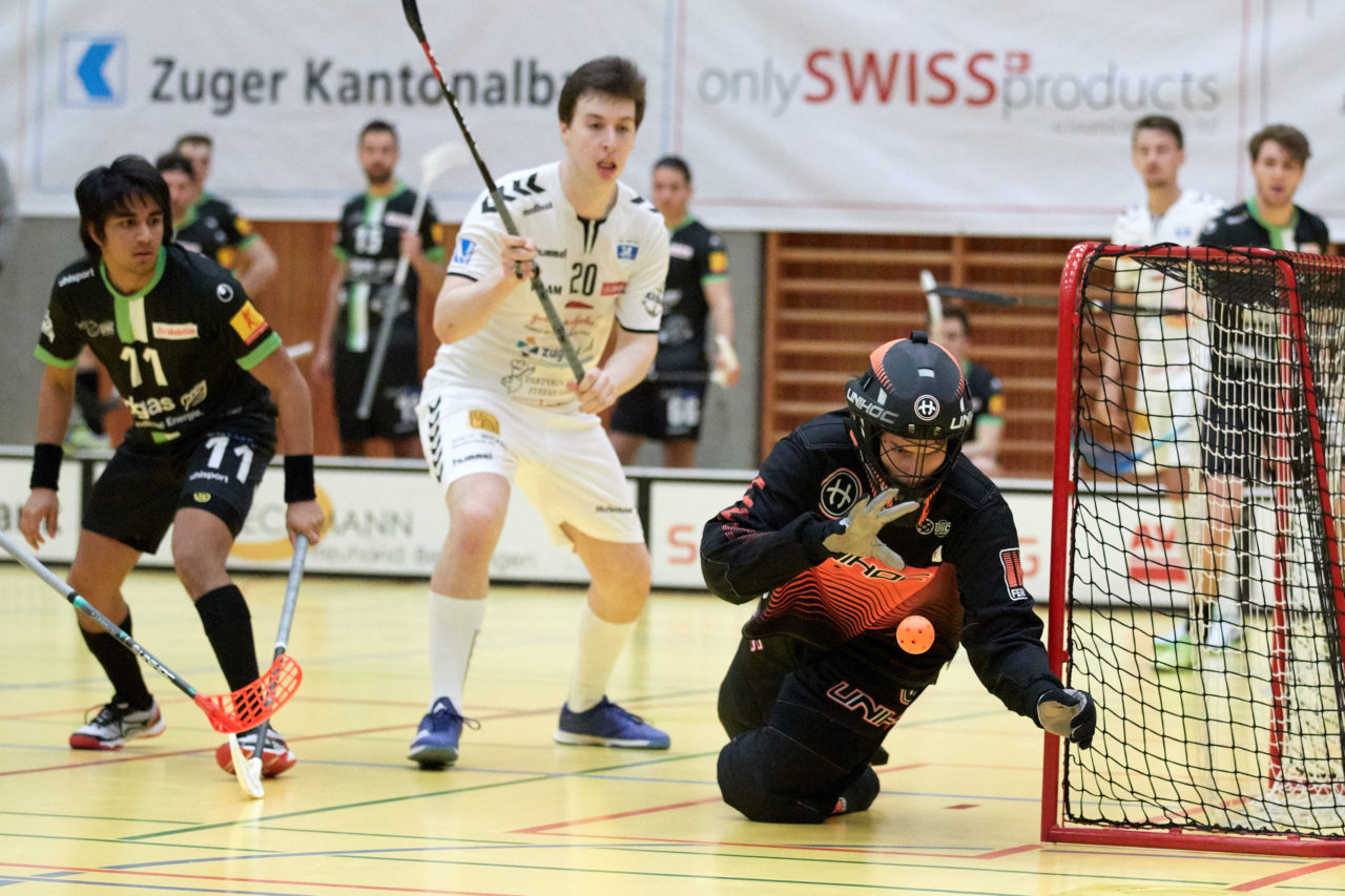 Zug United Herren NLA 
Zug United - UHC Waldkirch St Gallen 
Resultat 8 : 3 am 17. Februar 2019 in der Sporthalle in Zug 
Bild: Michael Peter