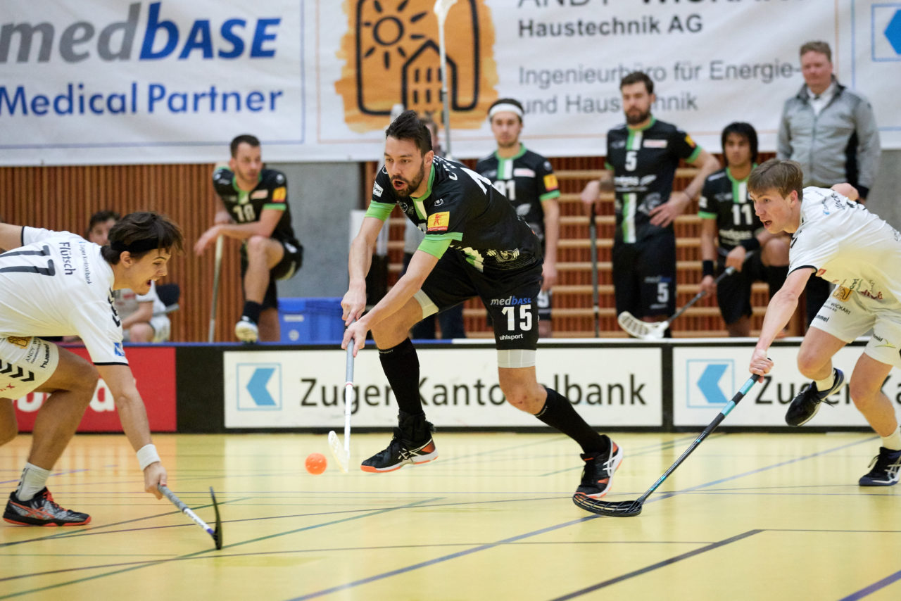 Zug United Herren NLA 
Zug United - UHC Waldkirch St Gallen 
Resultat 8 : 3 am 17. Februar 2019 in der Sporthalle in Zug 
Bild: Michael Peter