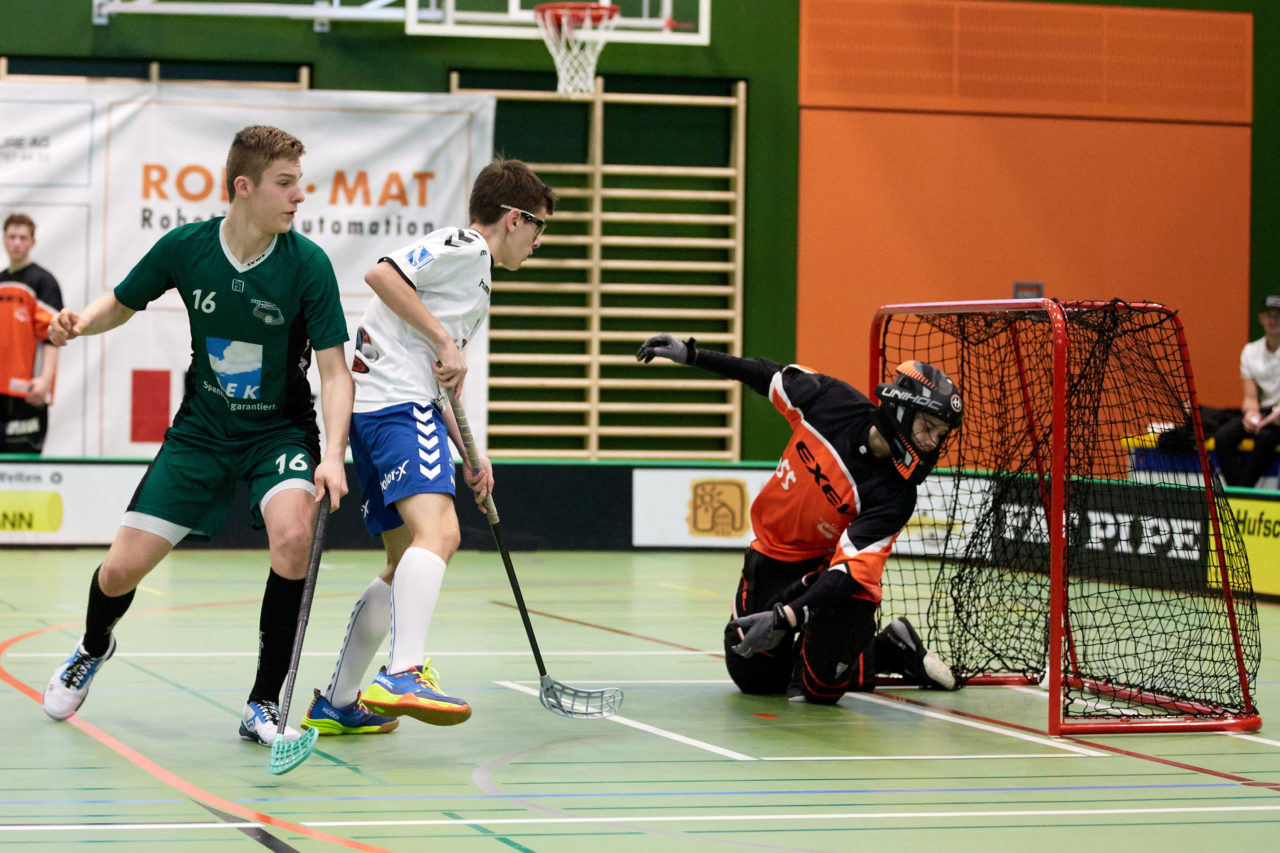 Zug United Junioren U16A Playoff Halbfinal 1. Spiel 
Zug United - SV Wiler-Ersigen 
Resultat 4 : 5 nach Verlängerung  am 24. März 2019 in der Sporthalle der Kantonsschule Zug 
Bild: Michael Peter