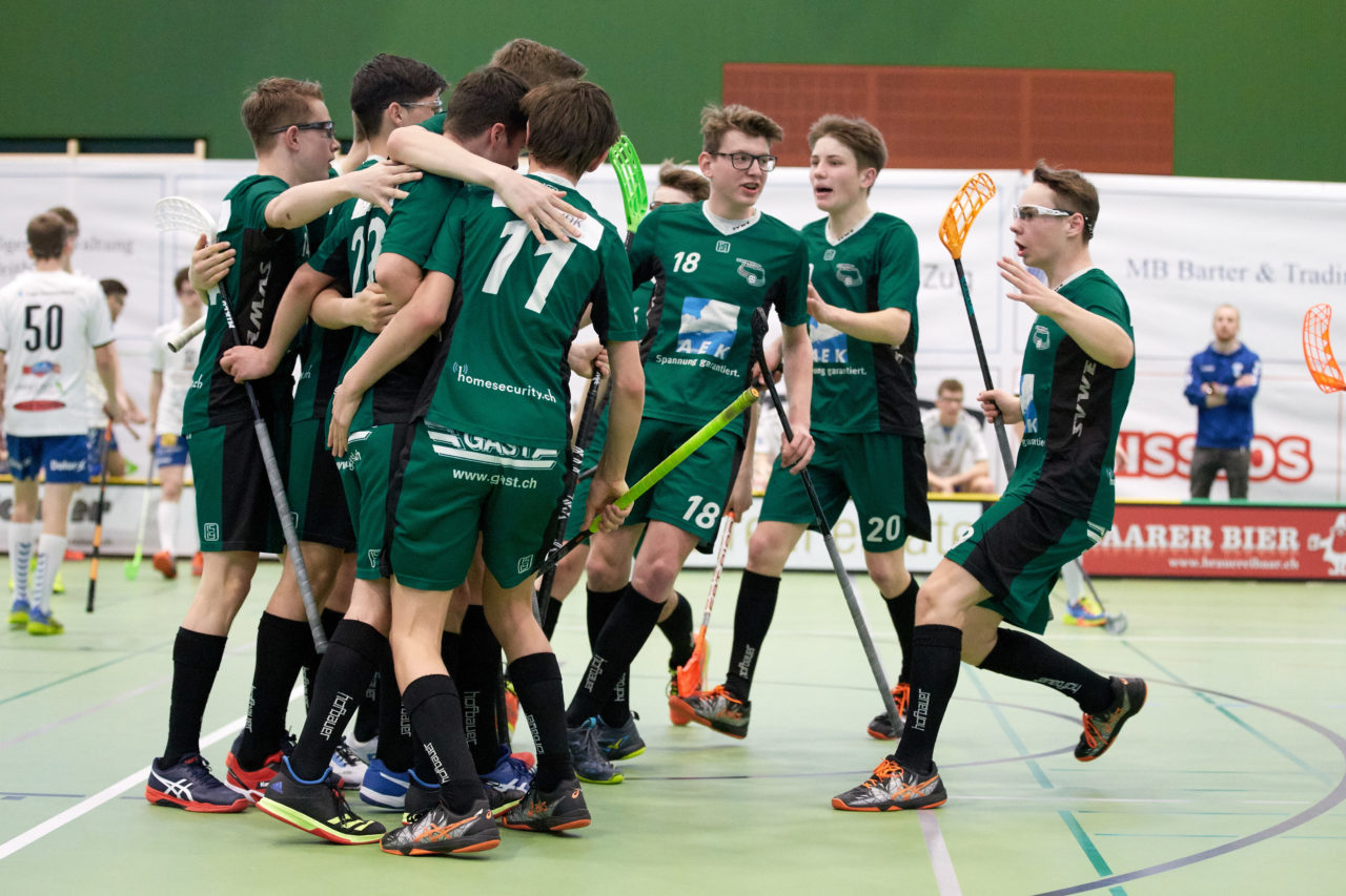 Zug United Junioren U16A Playoff Halbfinal 1. Spiel 
Zug United - SV Wiler-Ersigen 
Resultat 4 : 5 nach Verlängerung  am 24. März 2019 in der Sporthalle der Kantonsschule Zug 
Bild: Michael Peter