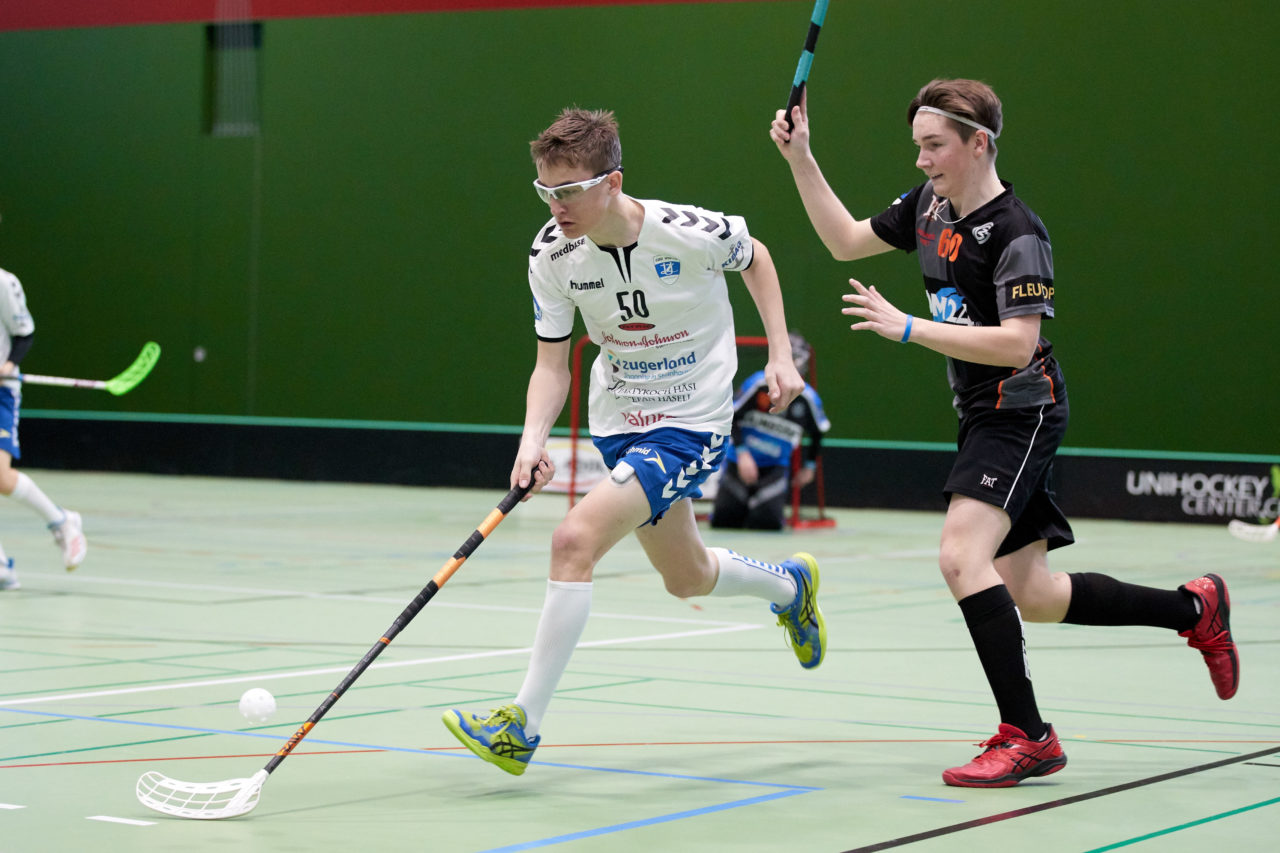 Zug United Junioren U16A Playoff Viertelfinal 1. Spiel 
Zug United - Grasshopper Club Zürich 
Resultat 7 : 1 am 10. März 2019 in der Sporthalle der Kantonsschule Zug 
Bild: Michael Peter
