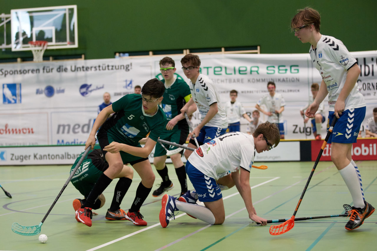 Zug United Junioren U16A Playoff Halbfinal 1. Spiel 
Zug United - SV Wiler-Ersigen 
Resultat 4 : 5 nach Verlängerung  am 24. März 2019 in der Sporthalle der Kantonsschule Zug 
Bild: Michael Peter