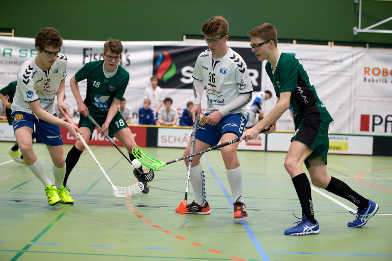 Zug United Junioren U16A Playoff Halbfinal 1. Spiel 
Zug United - SV Wiler-Ersigen 
Resultat 4 : 5 nach Verlängerung  am 24. März 2019 in der Sporthalle der Kantonsschule Zug 
Bild: Michael Peter