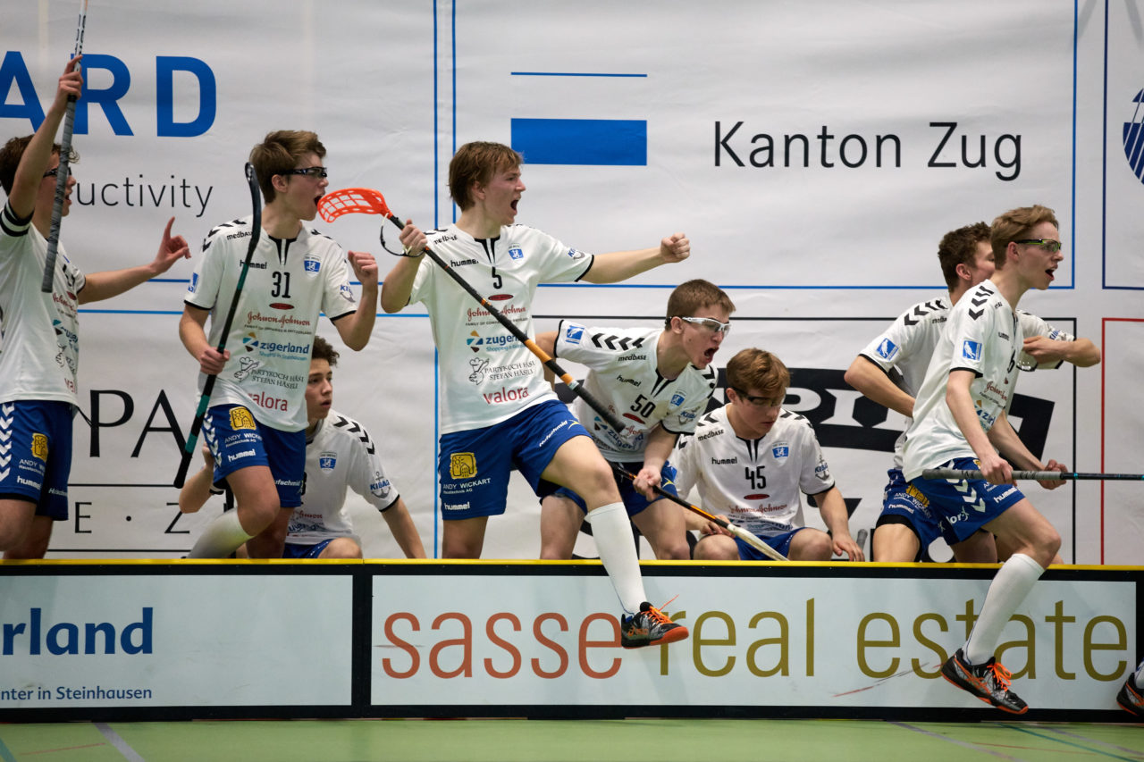 Zug United Junioren U16A Playoff Halbfinal 1. Spiel 
Zug United - SV Wiler-Ersigen 
Resultat 4 : 5 nach Verlängerung  am 24. März 2019 in der Sporthalle der Kantonsschule Zug 
Bild: Michael Peter