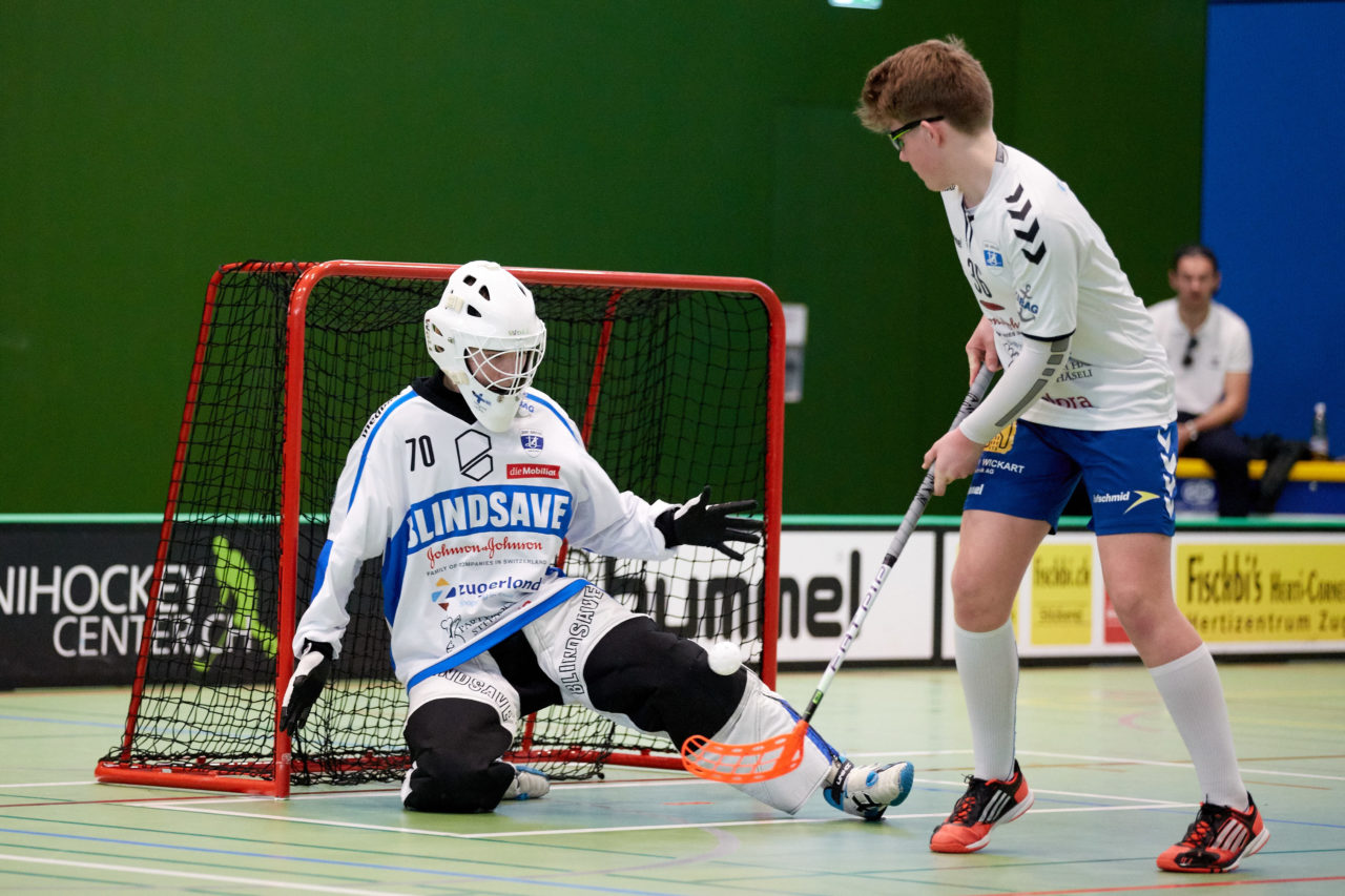 Zug United Junioren U16A Playoff Halbfinal 1. Spiel 
Zug United - SV Wiler-Ersigen 
Resultat 4 : 5 nach Verlängerung  am 24. März 2019 in der Sporthalle der Kantonsschule Zug 
Bild: Michael Peter