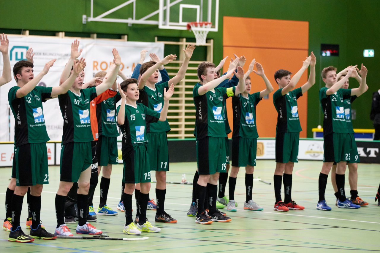 Zug United Junioren U16A Playoff Halbfinal 1. Spiel 
Zug United - SV Wiler-Ersigen 
Resultat 4 : 5 nach Verlängerung  am 24. März 2019 in der Sporthalle der Kantonsschule Zug 
Bild: Michael Peter