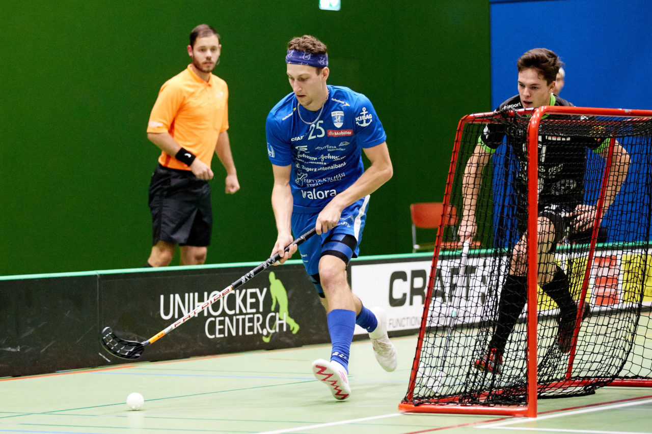 Zug United Männer NLA 
Zug United - UHC Waldkirch St Gallen 
Resultat 8 : 7 am 28. September 2019 in der Sporthalle der Kantonsschule Zug 
Bild: Michael Peter