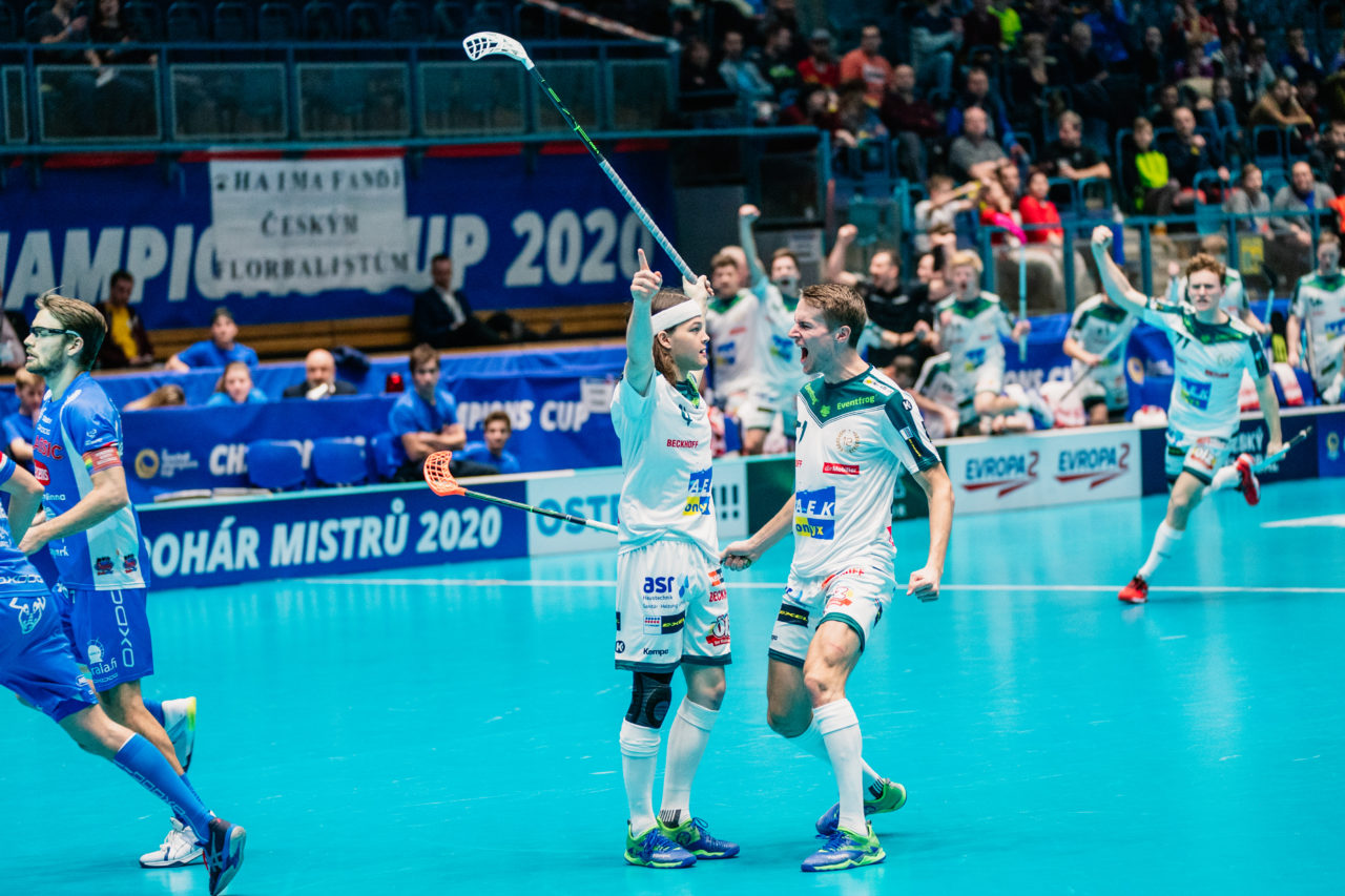 Champions Cup Ostrava - Semifinal 2 Men, Czech Republic: 11.01.2020, Ostrava, RT TORAX ARENA, Dudovic Michal (Nr. 4, SV Wiler-Ersigen) jubelt

Credit: Claudio Schwarz, unihockey-fotos.ch