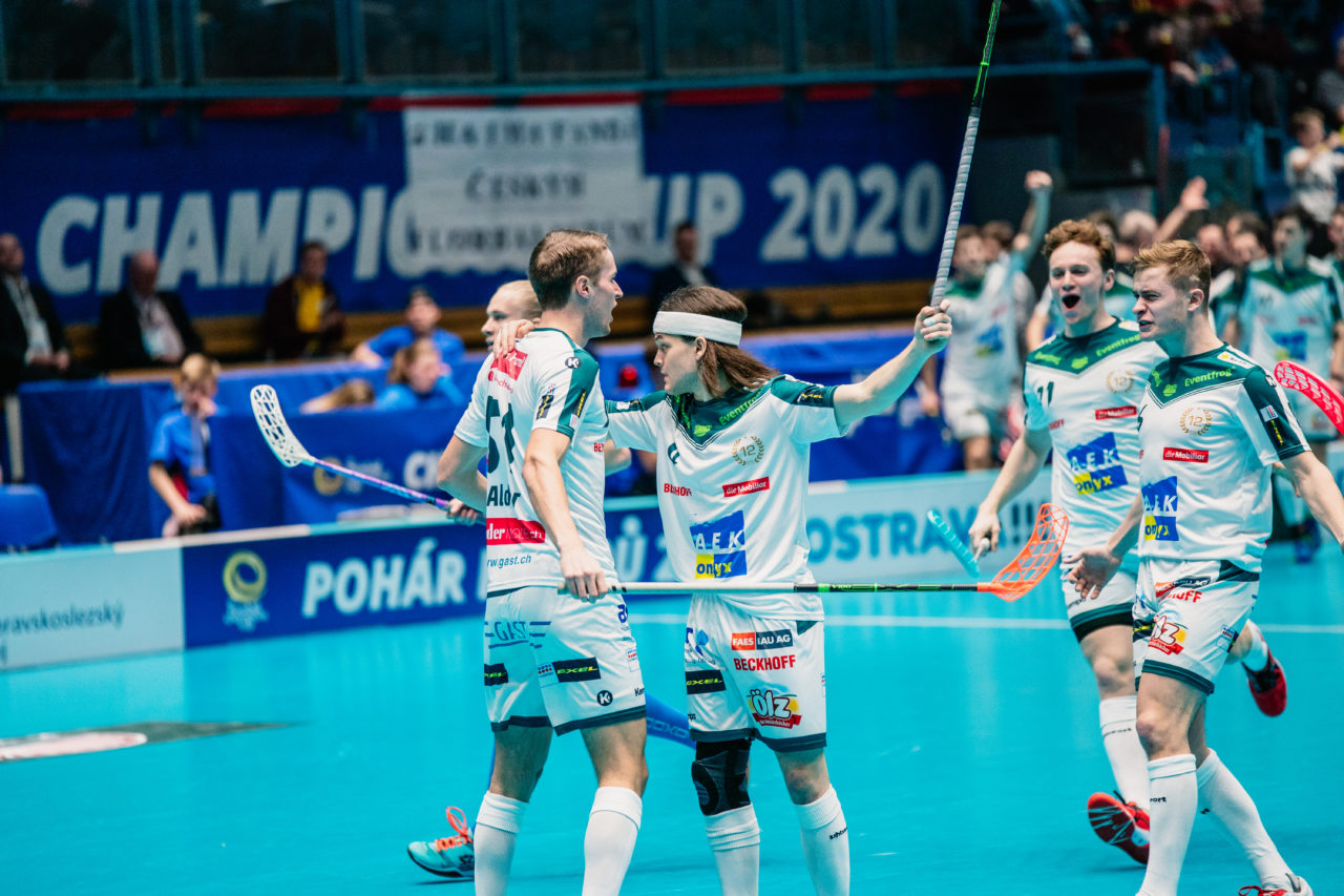 Champions Cup Ostrava - Semifinal 2 Men, Czech Republic: 11.01.2020, Ostrava, RT TORAX ARENA, Dudovic Michal (Nr. 4, SV Wiler-Ersigen) jubelt

Credit: Claudio Schwarz, unihockey-fotos.ch