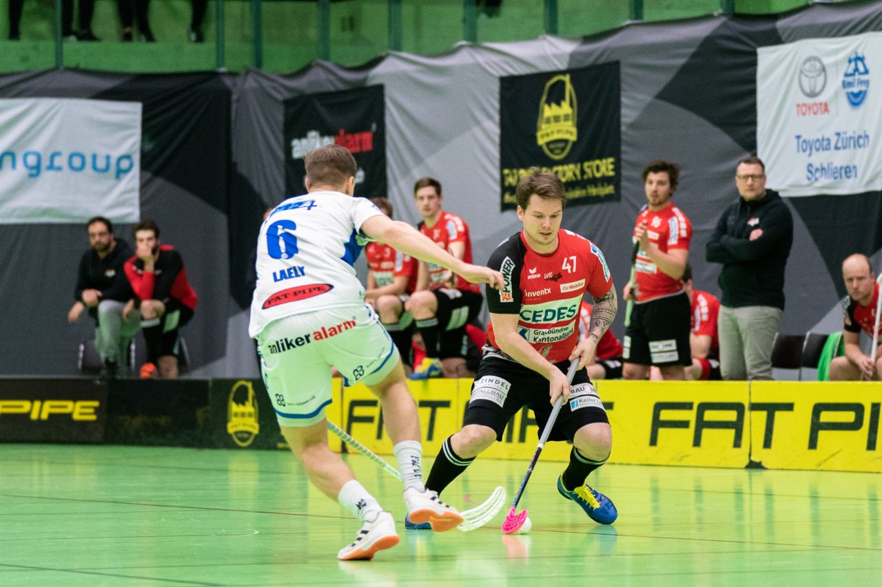 Herren NLA Runde 22, Switzerland: 16.02.2020, Zürich, Hardau, Kevin Berry (Nr. 47, Alligator Malans) am Ball

Credit: Claudio Schwarz, unihockey-fotos.ch