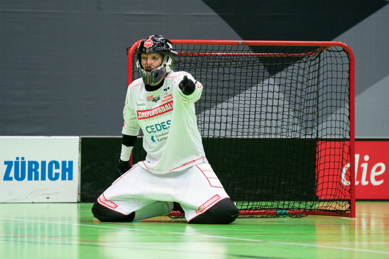 Herren NLA Runde 22, Switzerland: 16.02.2020, Zürich, Hardau, Jonas Wittwer (Nr. 71, Alligator Malans) im Tor von Malans

Credit: Claudio Schwarz, unihockey-fotos.ch