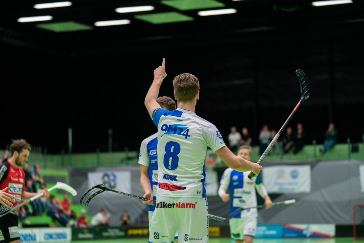 Herren NLA Runde 22, Switzerland: 16.02.2020, Zürich, Hardau, Moritz Mock (Nr. 8, GC Unihockey) bejubelt seinen Treffer

Credit: Claudio Schwarz, unihockey-fotos.ch