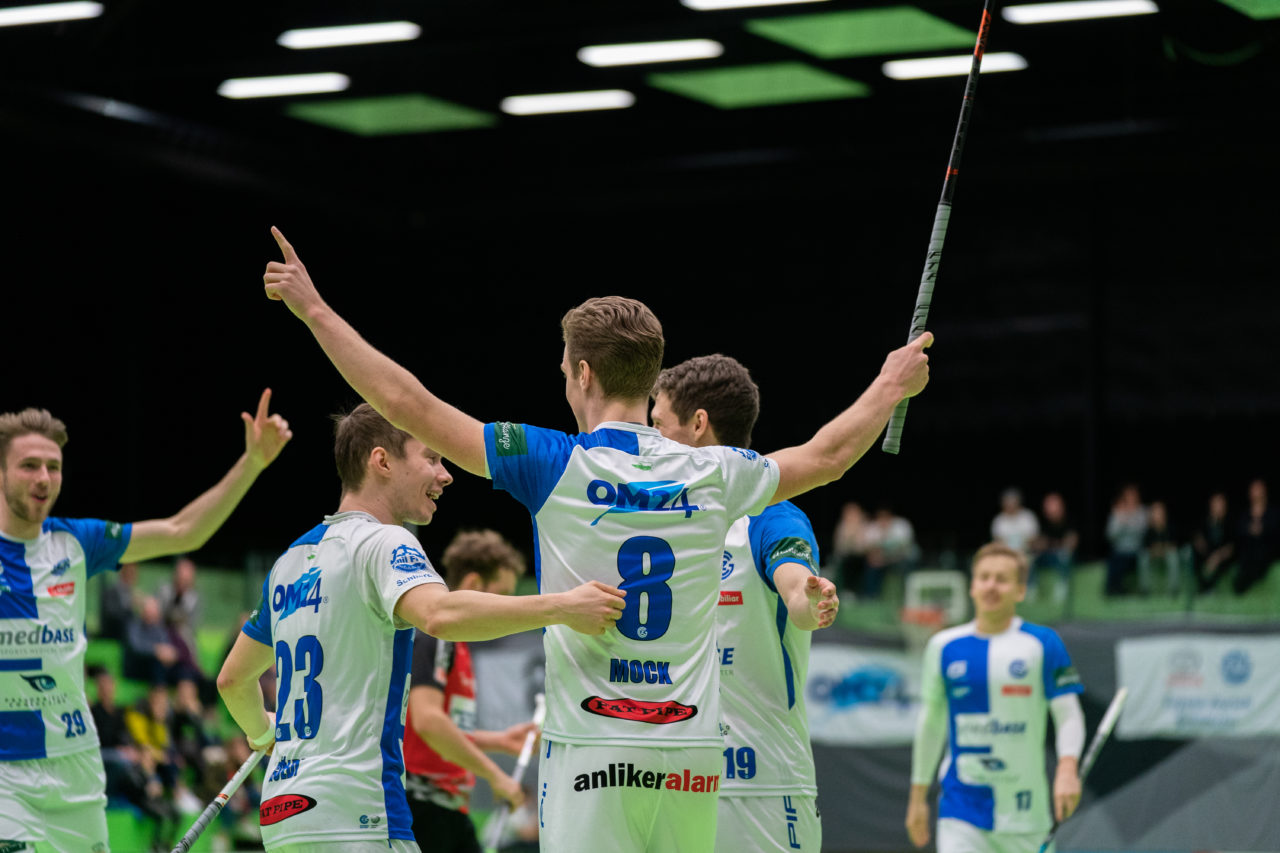 Herren NLA Runde 22, Switzerland: 16.02.2020, Zürich, Hardau, Moritz Mock (Nr. 8, GC Unihockey) bejubelt seinen Treffer

Credit: Claudio Schwarz, unihockey-fotos.ch