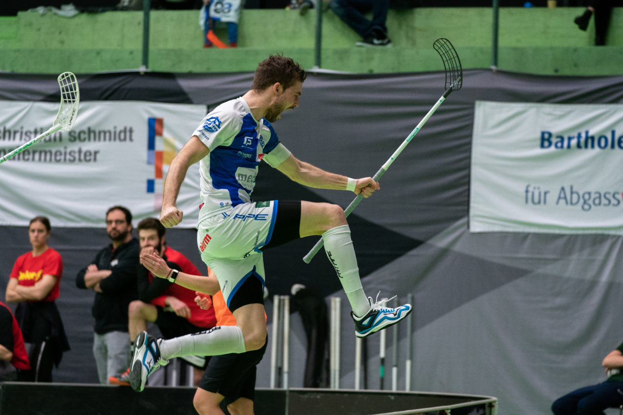 Herren NLA Runde 22, Switzerland: 16.02.2020, Zürich, Hardau, Luca Graf (Nr. 97, GC Unihockey) jubelt

Credit: Claudio Schwarz, unihockey-fotos.ch