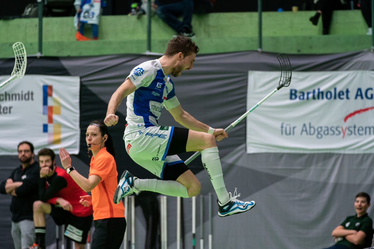 Herren NLA Runde 22, Switzerland: 16.02.2020, Zürich, Hardau, Luca Graf (Nr. 97, GC Unihockey) jubelt

Credit: Claudio Schwarz, unihockey-fotos.ch