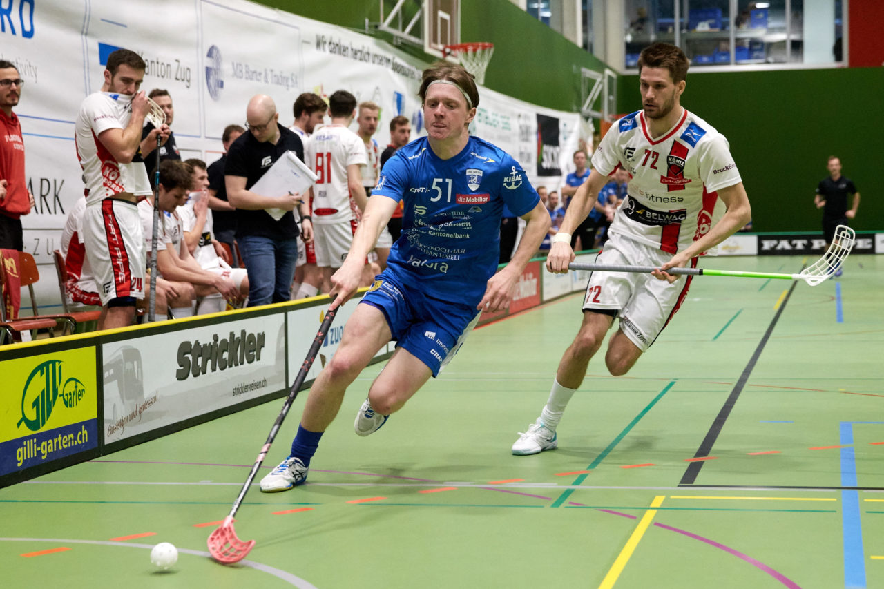 Zug United - Floorball Köniz 
Playoff Viertelfinal 2. Spiel 
Resultat 6 : 5 nach Verlängerung am 1. März 2020 in der Sporthalle der Kantonsschule Zug 
Bild: Michael Peter