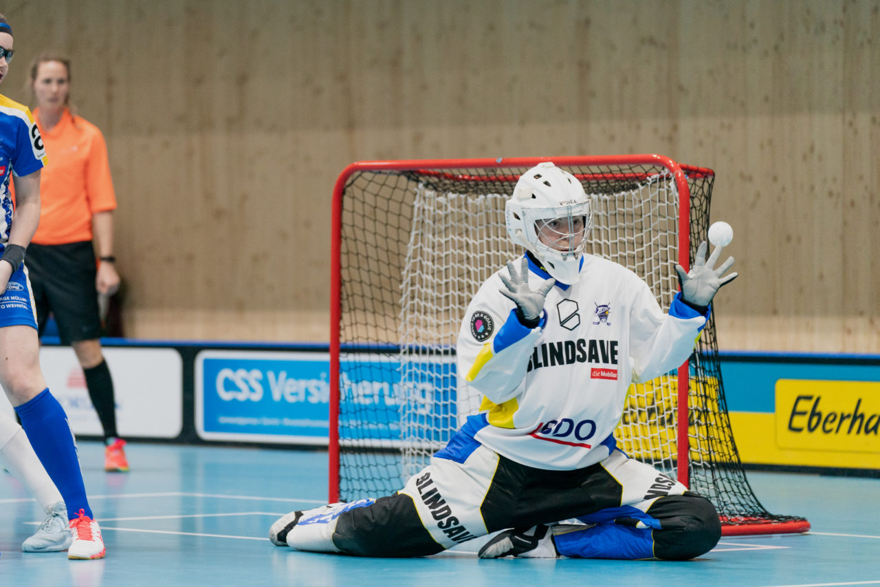 Damen NLA Playoff Viertelfinals, Spiel 1, Switzerland: 29.02.2020, Kloten, Sporthalle Stighag, Monika Schmid (Nr. 29, Kloten-Dietlikon Jets) pariert

Credit: Claudio Schwarz, unihockey-fotos.ch