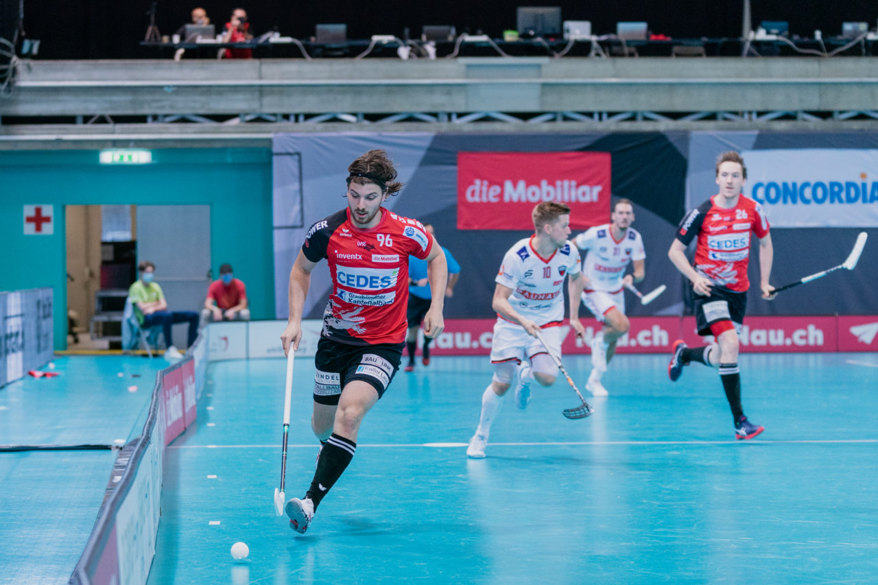 Supercup Final 4, Final Männer, Switzerland: 30.08.2020, Zürich, Saalsporthalle, Dan Hartmann (Nr. 96, Alligator Malans) am Ball

Credit: Claudio Schwarz, unihockey-fotos.ch