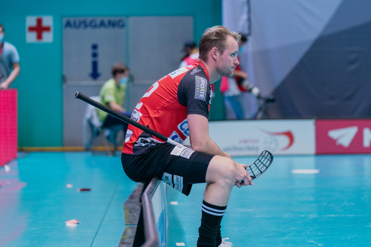 Supercup Final 4, Final Männer, Switzerland: 30.08.2020, Zürich, Saalsporthalle, ein enttäuschter Simon Nett (Nr. 22, Alligator Malans) 

Credit: Claudio Schwarz, unihockey-fotos.ch