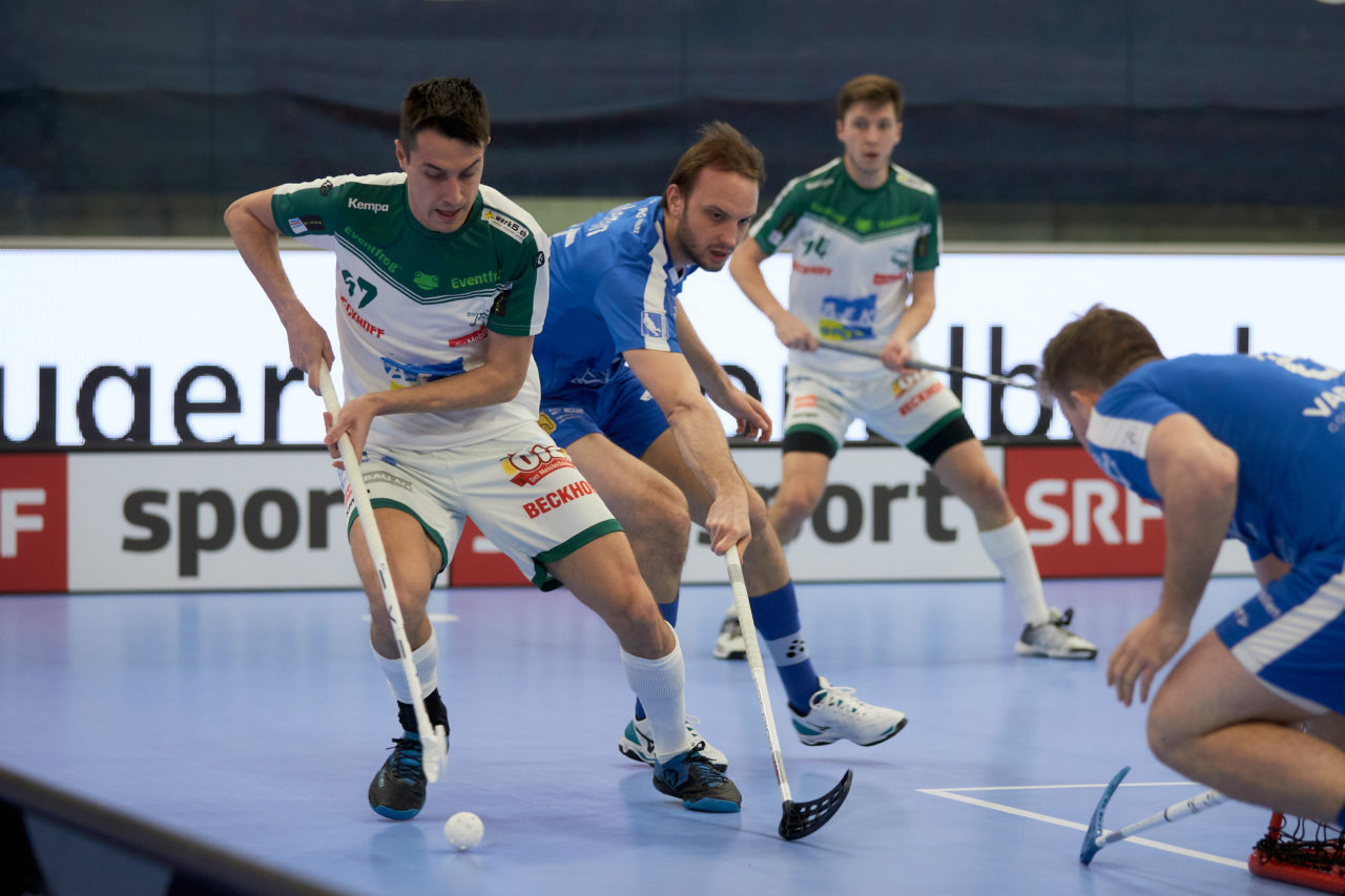 Männer NLA Playoff Viertelfinal zweites Spiel.  Wegen der Fernsehübertragung findet das Spiel im Floorball Production Center in Winterthur statt. 
Zug United - SV Wiler-Ersigen am Samstag 13. März  2021  in der Axa-Arena  Winterthur 
Bild: Michael Peter