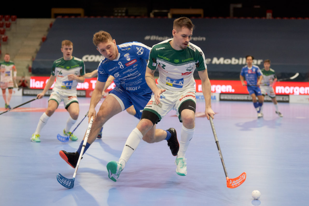 Männer NLA Playoff Viertelfinal zweites Spiel.  Wegen der Fernsehübertragung findet das Spiel im Floorball Production Center in Winterthur statt. 
Zug United - SV Wiler-Ersigen am Samstag 13. März  2021  in der Axa-Arena  Winterthur 
Bild: Michael Peter