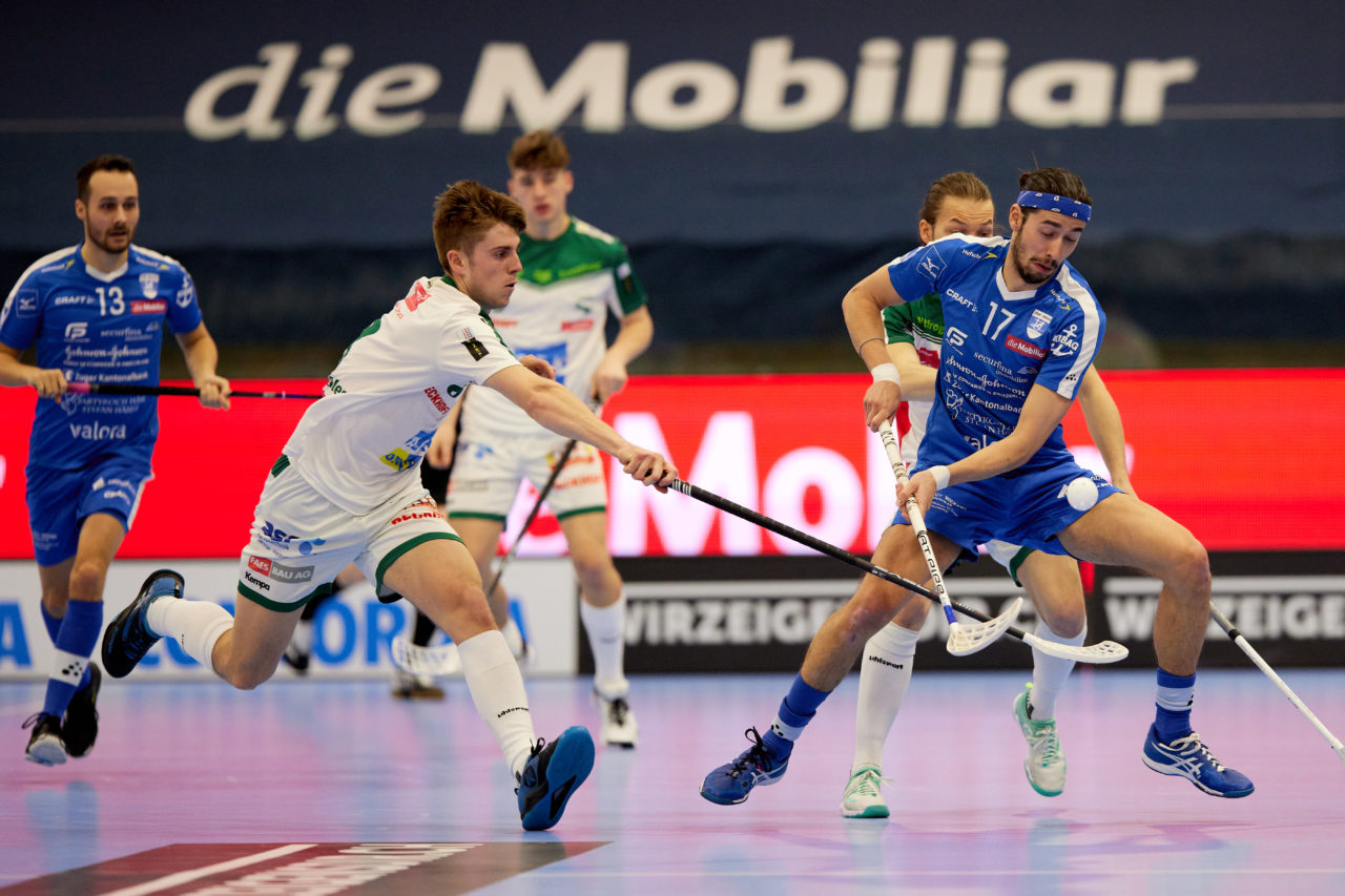 Männer NLA Playoff Viertelfinal zweites Spiel.  Wegen der Fernsehübertragung findet das Spiel im Floorball Production Center in Winterthur statt. 
Zug United - SV Wiler-Ersigen am Samstag 13. März  2021  in der Axa-Arena  Winterthur 
Bild: Michael Peter