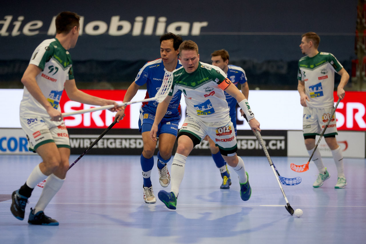 Männer NLA Playoff Viertelfinal zweites Spiel.  Wegen der Fernsehübertragung findet das Spiel im Floorball Production Center in Winterthur statt. 
Zug United - SV Wiler-Ersigen am Samstag 13. März  2021  in der Axa-Arena  Winterthur 
Bild: Michael Peter