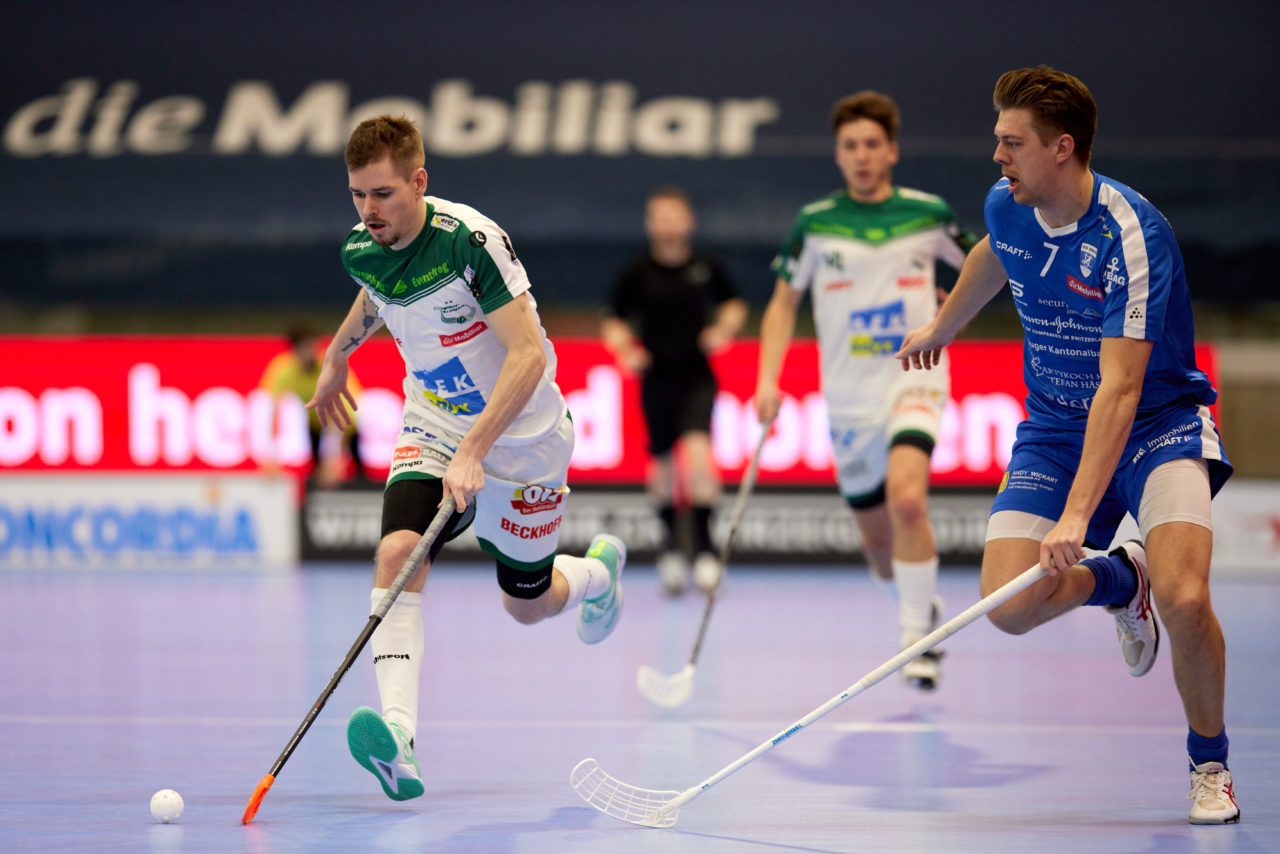 Männer NLA Playoff Viertelfinal zweites Spiel.  Wegen der Fernsehübertragung findet das Spiel im Floorball Production Center in Winterthur statt. 
Zug United - SV Wiler-Ersigen am Samstag 13. März  2021  in der Axa-Arena  Winterthur 
Bild: Michael Peter