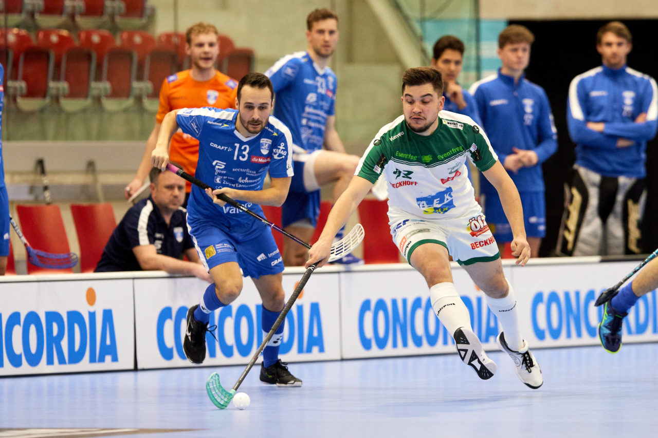 Männer NLA Playoff Viertelfinal zweites Spiel.  Wegen der Fernsehübertragung findet das Spiel im Floorball Production Center in Winterthur statt. 
Zug United - SV Wiler-Ersigen am Samstag 13. März  2021  in der Axa-Arena  Winterthur 
Bild: Michael Peter