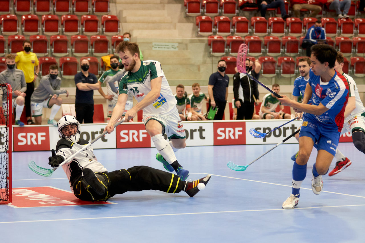 Männer NLA Playoff Viertelfinal zweites Spiel.  Wegen der Fernsehübertragung findet das Spiel im Floorball Production Center in Winterthur statt. 
Zug United - SV Wiler-Ersigen am Samstag 13. März  2021  in der Axa-Arena  Winterthur 
Bild: Michael Peter
