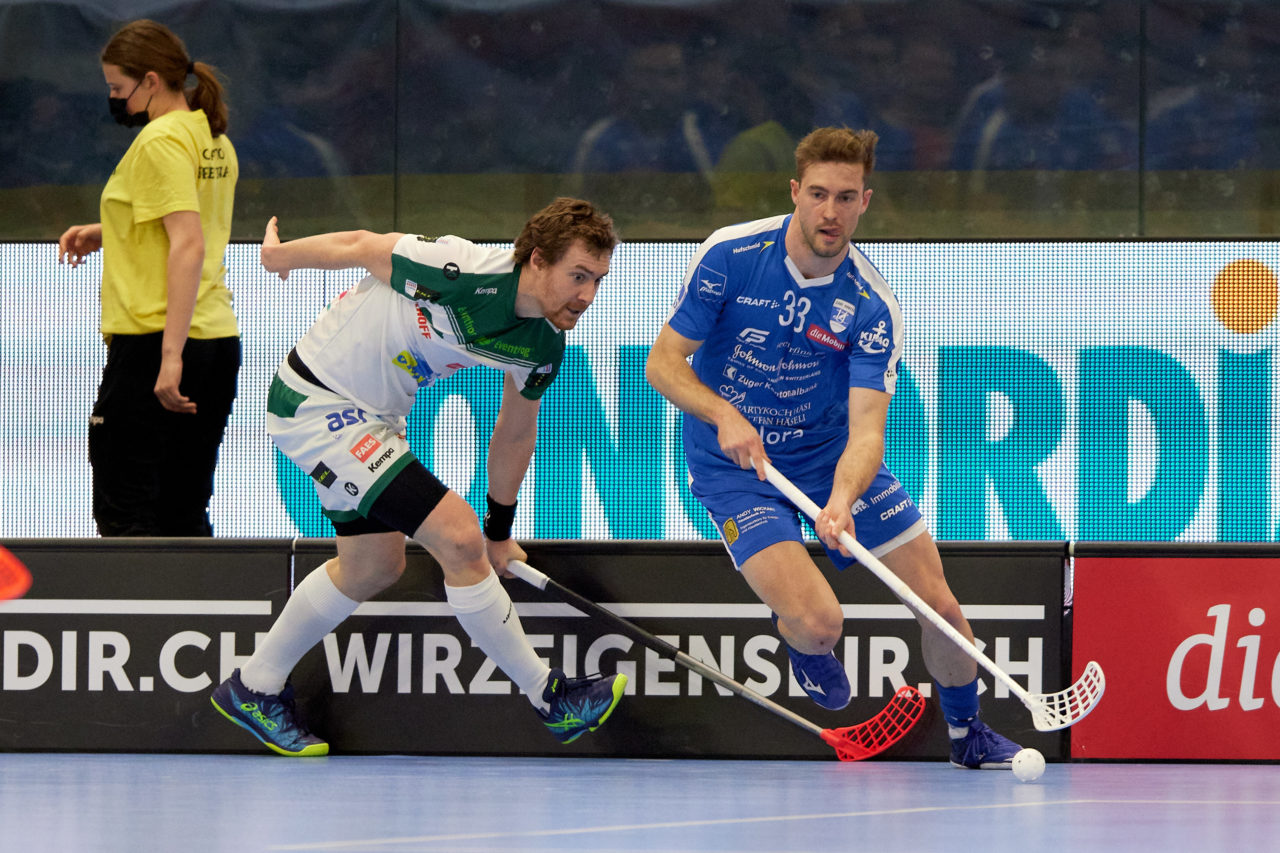 Männer NLA Playoff Viertelfinal zweites Spiel.  Wegen der Fernsehübertragung findet das Spiel im Floorball Production Center in Winterthur statt. 
Zug United - SV Wiler-Ersigen am Samstag 13. März  2021  in der Axa-Arena  Winterthur 
Bild: Michael Peter