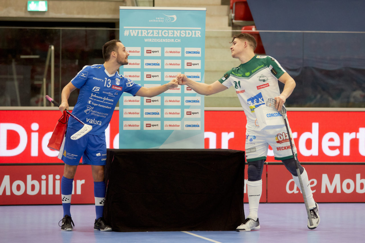 Männer NLA Playoff Viertelfinal zweites Spiel.  Wegen der Fernsehübertragung findet das Spiel im Floorball Production Center in Winterthur statt. 
Zug United - SV Wiler-Ersigen am Samstag 13. März  2021  in der Axa-Arena  Winterthur 
Bild: Michael Peter